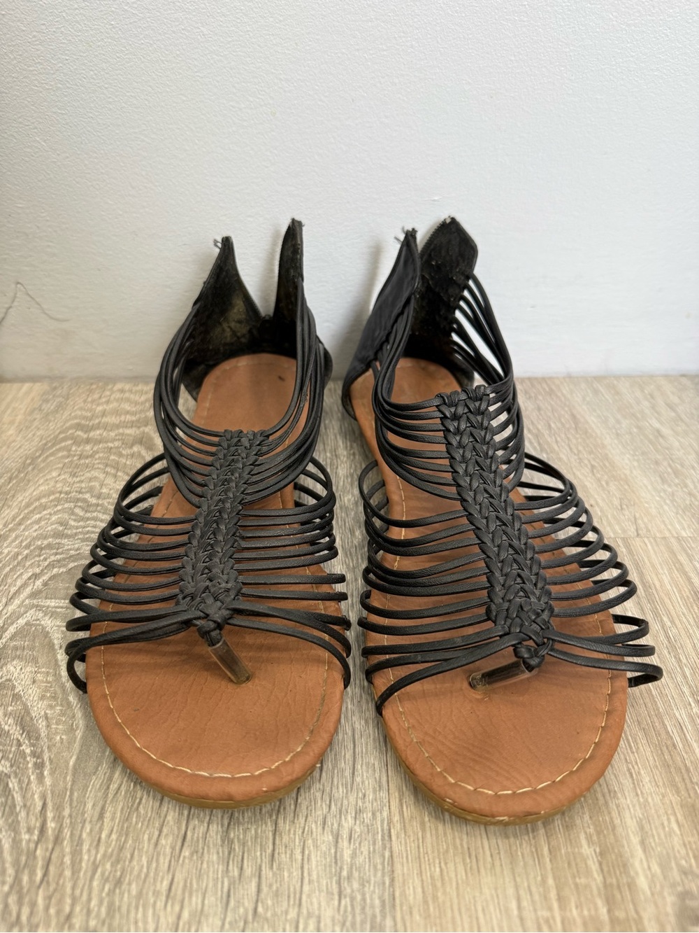 Black Braided Strappy Women's Sandals